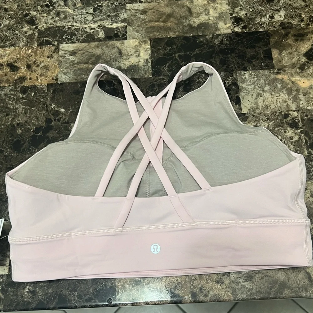 LULULEMON ENERGY HIGH-NECK LONG LINE BRA ZIP IN FRONT LIGHT PINK COLOR NWT